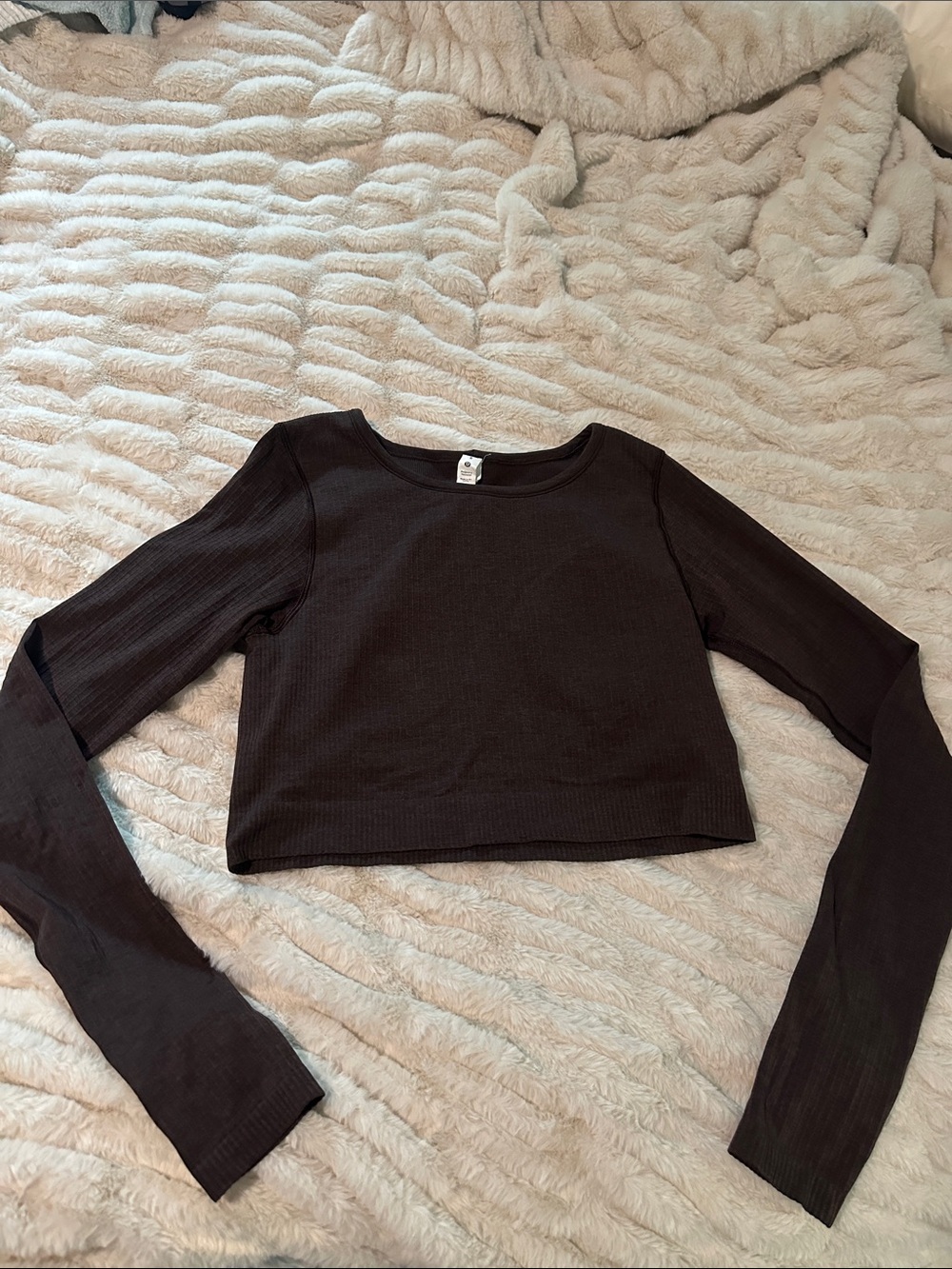 Lululemon Ebb to Street Walnut Crunch Brown Long-Sleeve Ribbed Crop - Women's 8